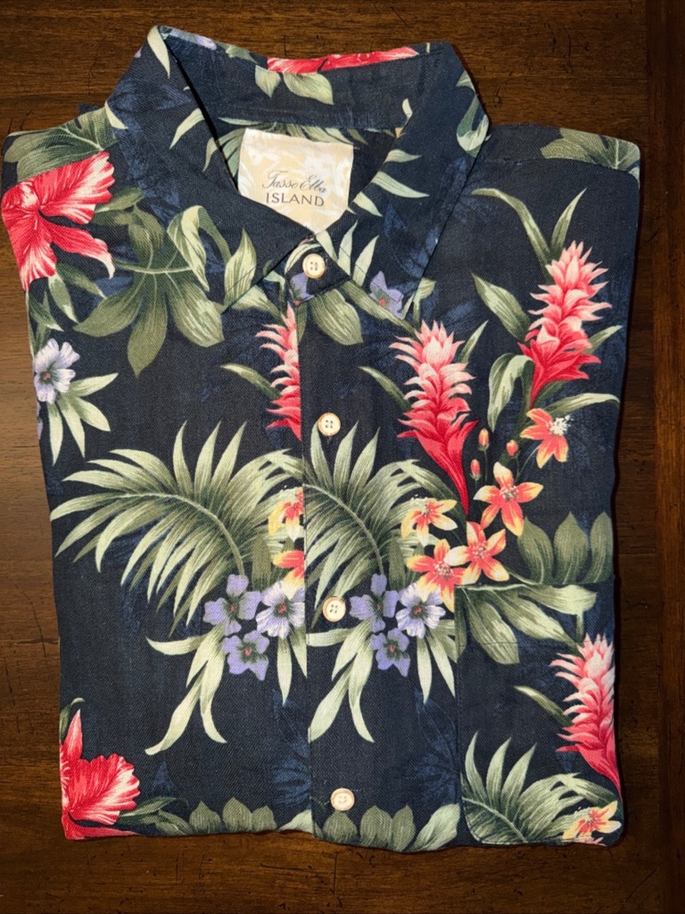 Tasso Elba Island Men's Silk/Linen Shirt Sz XL Hawaiian Tropical Foliage Blue